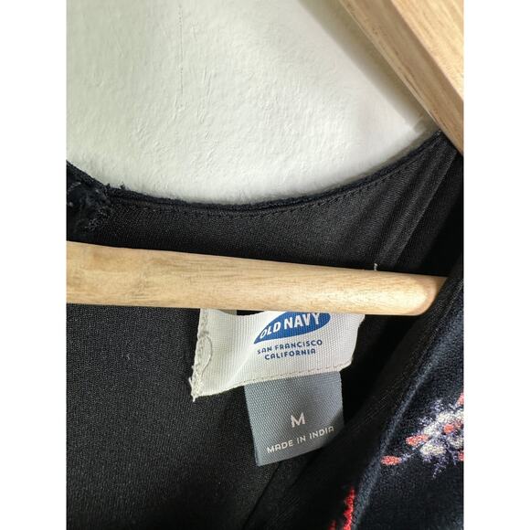 Old Navy Blue Floral Print Long Sleeve Embroidered Dress Women Medium Boho - Picture 7 of 10